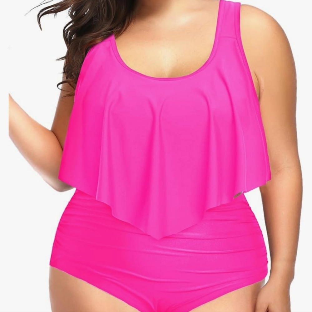 Pink, High Waisted, Tummy Control, Two Piece Swimsuit, Size 14W